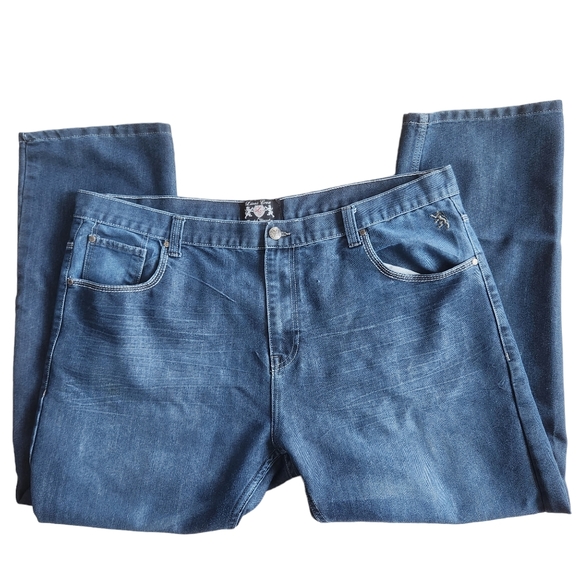 English Laundry Lion's Crest Mens Blue Denim 5 Pocketed Stretchy Jeans  46X32 - Picture 1 of 13